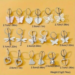 9 pairs silver earrings set jewelry for women